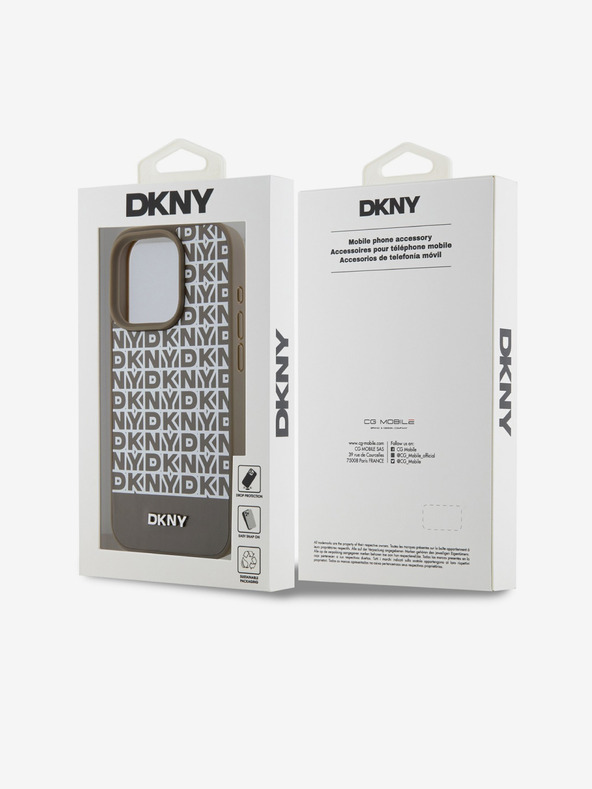 DKNY PU Leather Repeat Pattern Bottom Stripe MagSafe Back Cover za iPhone 14 Pro Brown DKNY