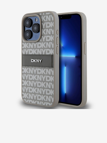DKNY PU Leather Repeat Pattern Tonal Stripe Back Cover za iPhone 15 Pro Max Beige DKNY