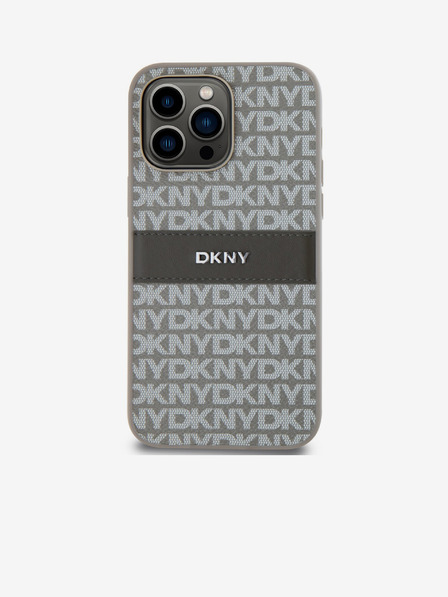 DKNY PU Leather Repeat Pattern Tonal Stripe Back Cover za iPhone 15 Pro Max Beige DKNY