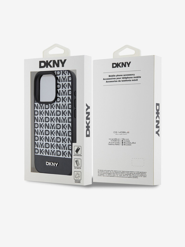 DKNY PU Leather Repeat Pattern Bottom Stripe MagSafe Back Cover za iPhone 14 Pro Black DKNY