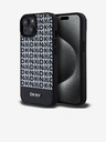 DKNY PU Usnje Ponavljajoči se vzorec spodnjega dela Stripe MagSafe hrbtni ovitek za iPhone 15 Black DKNY