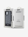 DKNY PU Usnje Ponavljajoči se vzorec spodnjega dela Stripe MagSafe hrbtni ovitek za iPhone 15 Black DKNY