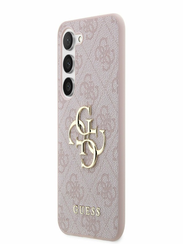 Guess PU 4G Metal Logo Zadní Kryt pro Samsung Galaxy S23 Pink Ovitek za telefon