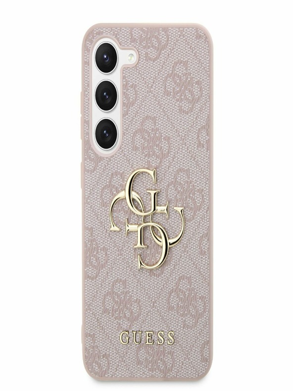 Guess PU 4G Metal Logo Zadní Kryt pro Samsung Galaxy S23 Pink Ovitek za telefon