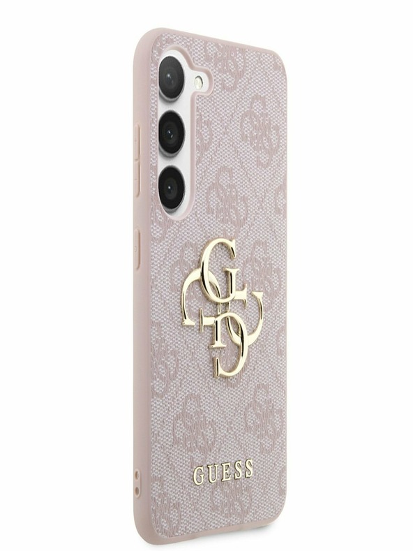 Guess PU 4G Metal Logo Zadní Kryt pro Samsung Galaxy S23 Pink Ovitek za telefon