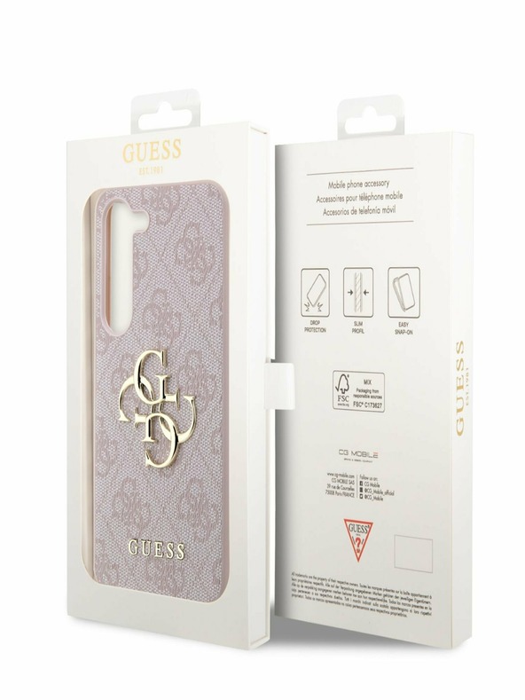 Guess PU 4G Metal Logo Zadní Kryt pro Samsung Galaxy S23 Pink Ovitek za telefon