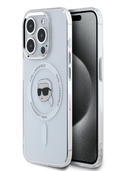 Karl Lagerfeld Karl Lagerfeld IML Karl Head Metal Frame MagSafe Back Cover za iPhone 15 Pro Transparent Transparent