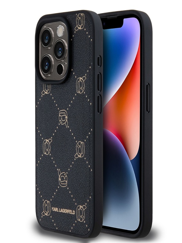 Karl Lagerfeld PU Karl Heads Pattern Magsafe Back Cover za iPhone 15 Pro Max Black Karl Lagerfeld