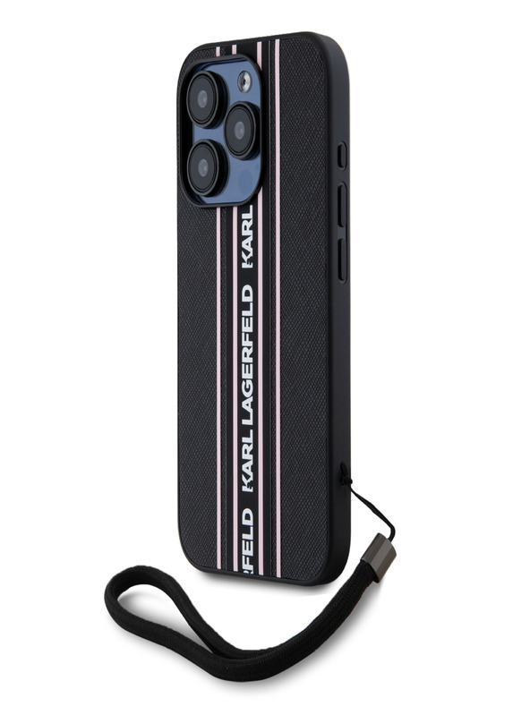 Karl Lagerfeld PU Saffiano Athleisure črta in trak Zadnji ovitek za iPhone 15 Pro Pink Karl Lagerfeld