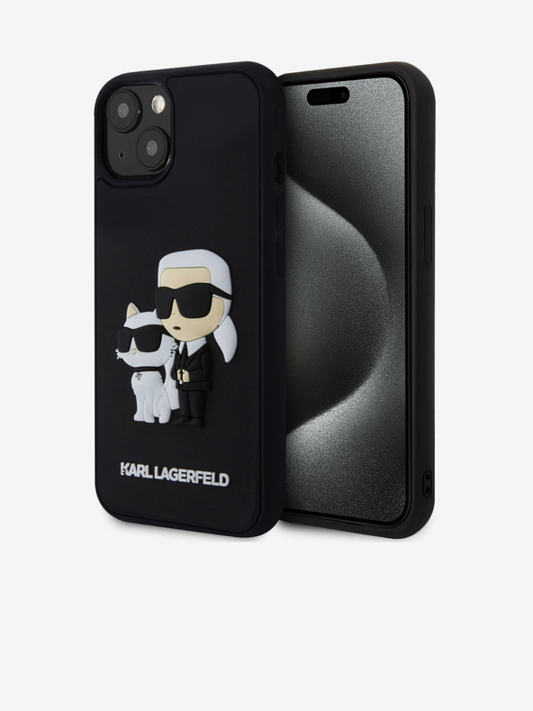 Karl Lagerfeld 3D gumijasti zadnji ovitek Karl and Choupette za iPhone 14 črn Karl Lagerfeld