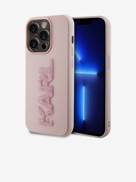 Karl Lagerfeld 3D gumijasti hrbtni ovitek z bleščečim logotipom Karl za iPhone 15 Pro Max roza Karl Lagerfeld