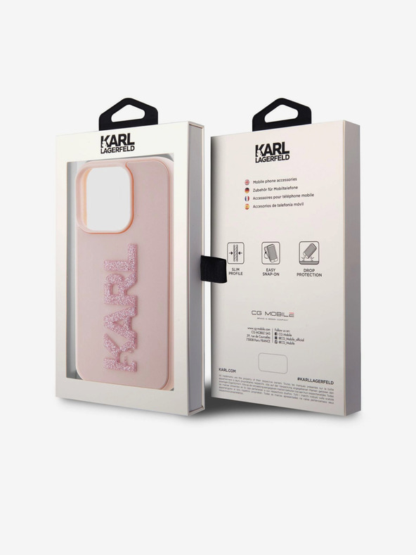 Karl Lagerfeld 3D gumijasti hrbtni ovitek z bleščečim logotipom Karl za iPhone 15 Pro Max roza Karl Lagerfeld