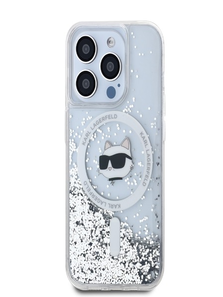 Karl Lagerfeld Karl Lagerfeld Liquid Glitter Choupette Head MagSafe Back Cover za iPhone 15 Pro Max Transparent