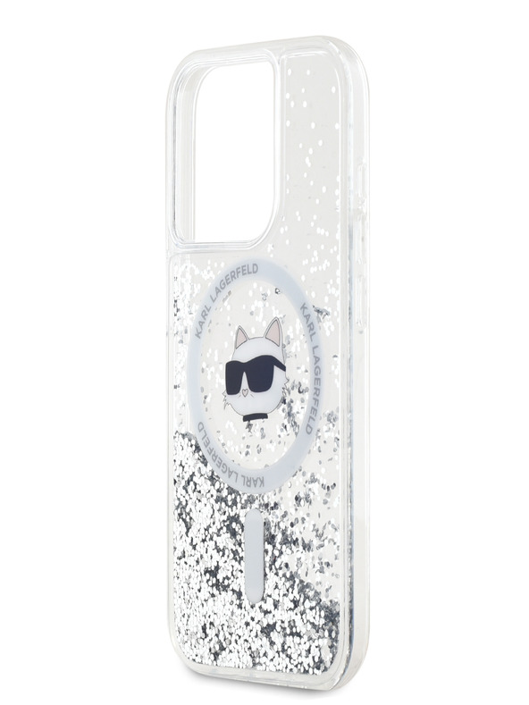 Karl Lagerfeld Karl Lagerfeld Liquid Glitter Choupette Head MagSafe Back Cover za iPhone 15 Pro Max Transparent