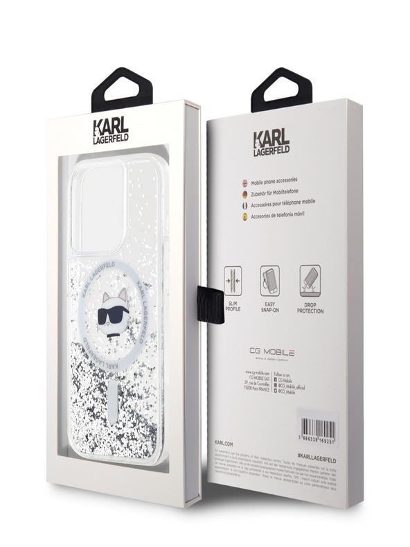 Karl Lagerfeld Karl Lagerfeld Liquid Glitter Choupette Head MagSafe Back Cover za iPhone 15 Pro Max Transparent