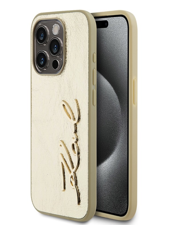 Karl Lagerfeld Zmečkan zadnji ovitek z logotipom PU Signature za iPhone 15 Pro Max Gold Karl Lagerfeld