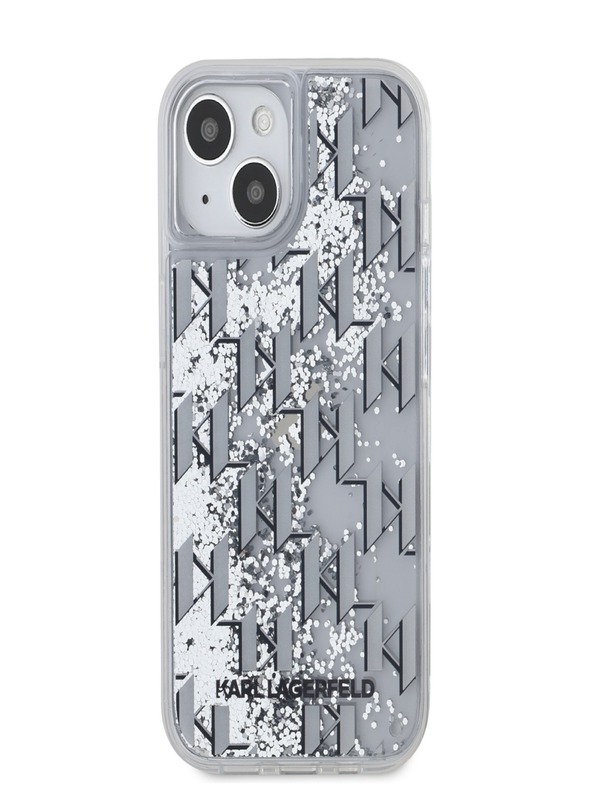 Karl Lagerfeld Tekoči bleščice Monogram Gradient zadnji pokrovček za iPhone 15 White Karl Lagerfeld