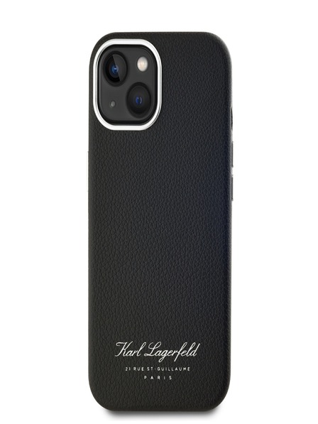 Karl Lagerfeld Hrbtni ovitek Grained PU Hotel RSG za iPhone 15 črn Karl Lagerfeld