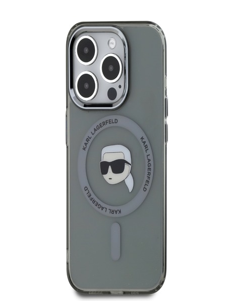 Karl Lagerfeld Karl Lagerfeld IML Karl Head Kovinski okvir MagSafe za iPhone 15 Pro črna