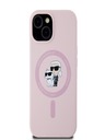 Karl Lagerfeld Tekoči silikon Karl and Choupette Magsafe hrbtni ovitek za iPhone 15 Roza Karl Lagerfeld