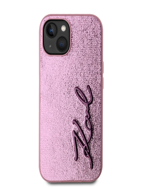 Karl Lagerfeld Mehčan zadnji ovitek z logotipom PU Signature za iPhone 15 Pink Karl Lagerfeld