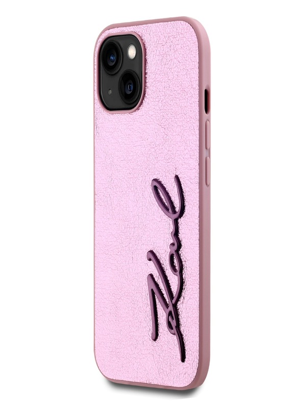 Karl Lagerfeld Mehčan zadnji ovitek z logotipom PU Signature za iPhone 15 Pink Karl Lagerfeld