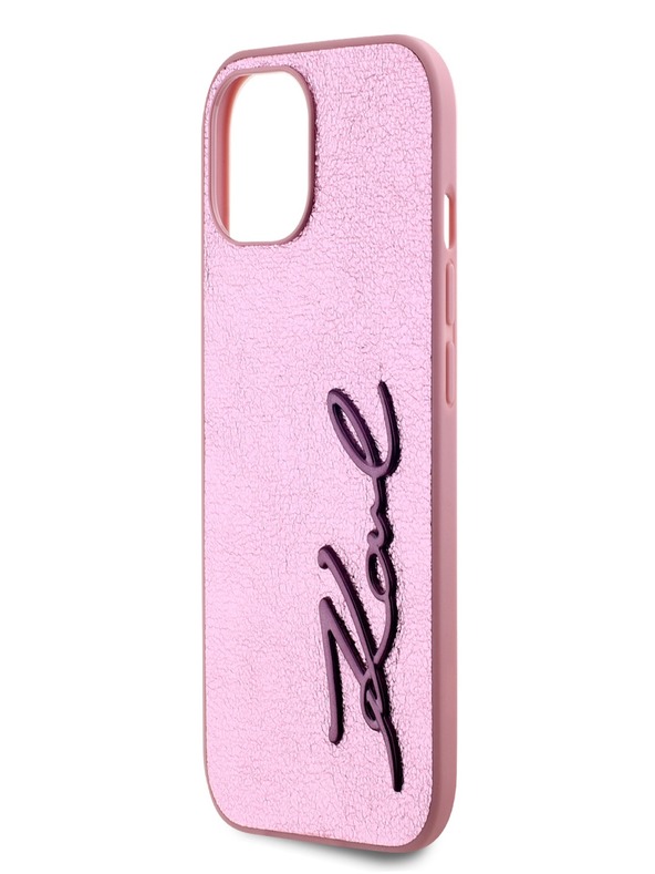 Karl Lagerfeld Mehčan zadnji ovitek z logotipom PU Signature za iPhone 15 Pink Karl Lagerfeld