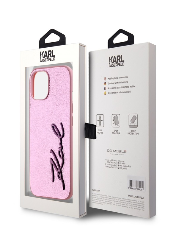 Karl Lagerfeld Mehčan zadnji ovitek z logotipom PU Signature za iPhone 15 Pink Karl Lagerfeld