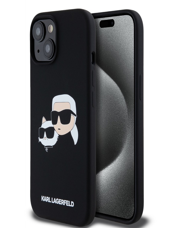 Karl Lagerfeld Tekoči silikonski hrbtni ovitek z dvojnimi glavami Magsafe za iPhone 15 Pro Max Black Karl Lagerfeld