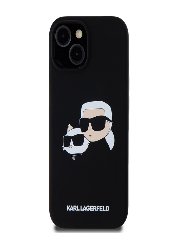 Karl Lagerfeld Tekoči silikonski hrbtni ovitek z dvojnimi glavami Magsafe za iPhone 15 Pro Max Black Karl Lagerfeld