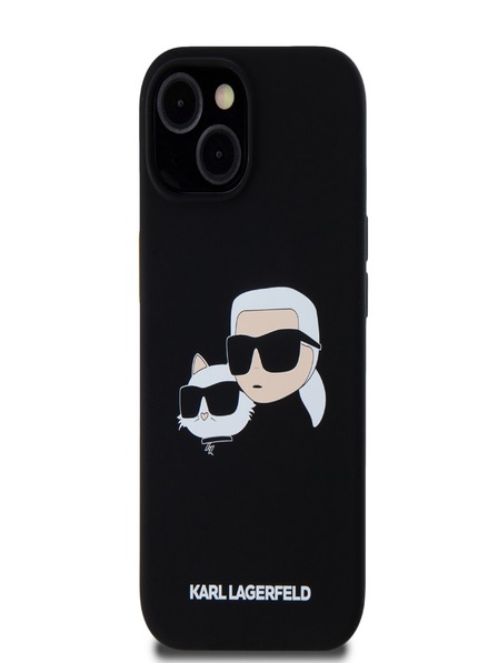 Karl Lagerfeld Tekoči silikonski hrbtni ovitek z dvojnimi glavami Magsafe za iPhone 15 Pro Max Black Karl Lagerfeld
