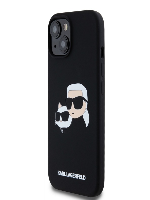 Karl Lagerfeld Tekoči silikonski hrbtni ovitek z dvojnimi glavami Magsafe za iPhone 15 Pro Max Black Karl Lagerfeld