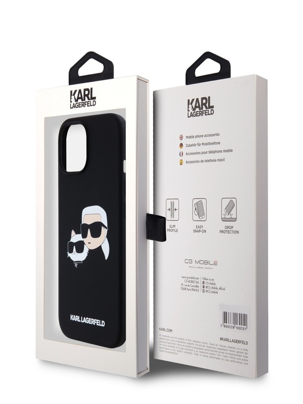 Karl Lagerfeld Tekoči silikonski hrbtni ovitek z dvojnimi glavami Magsafe za iPhone 15 Pro Max Black Karl Lagerfeld