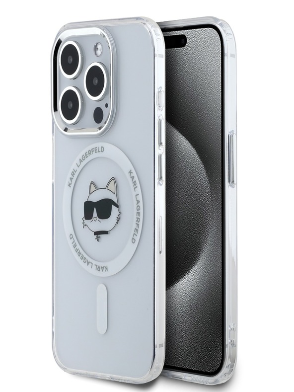Karl Lagerfeld Karl Lagerfeld IML Choupette Head Kovinski okvir MagSafe za iPhone 15 Pro Max Transparent