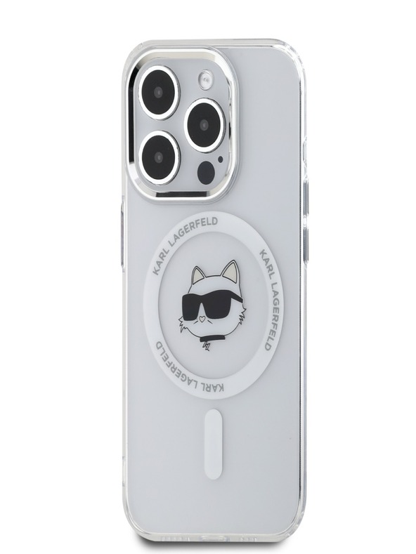 Karl Lagerfeld Karl Lagerfeld IML Choupette Head Kovinski okvir MagSafe za iPhone 15 Pro Max Transparent