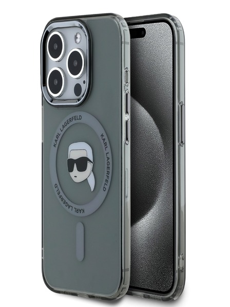 Karl Lagerfeld Karl Lagerfeld IML Karl Head Kovinski okvir MagSafe za iPhone 15 Pro Max črn