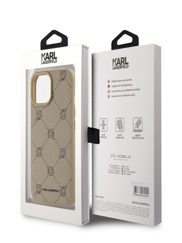 Karl Lagerfeld PU Karl Heads Pattern Magsafe Back Cover za iPhone 15 Beige Karl Lagerfeld