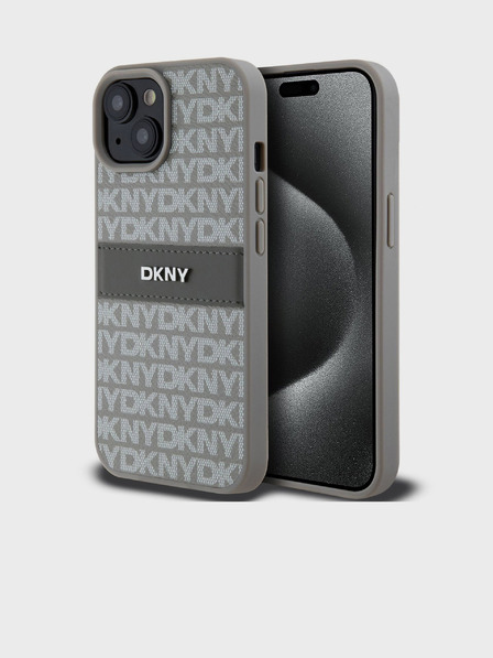 DKNY PU Usnje Repeat Pattern Tonal Stripe Back Cover za iPhone 15 Beige DKNY