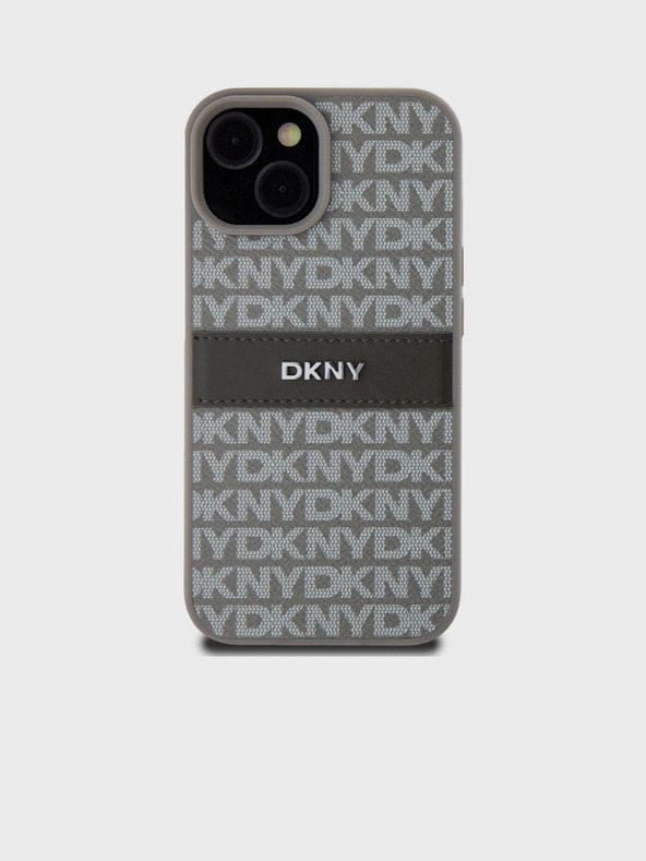 DKNY PU Usnje Repeat Pattern Tonal Stripe Back Cover za iPhone 15 Beige DKNY