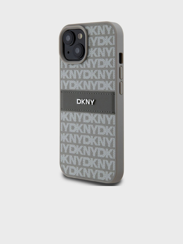 DKNY PU Usnje Repeat Pattern Tonal Stripe Back Cover za iPhone 15 Beige DKNY