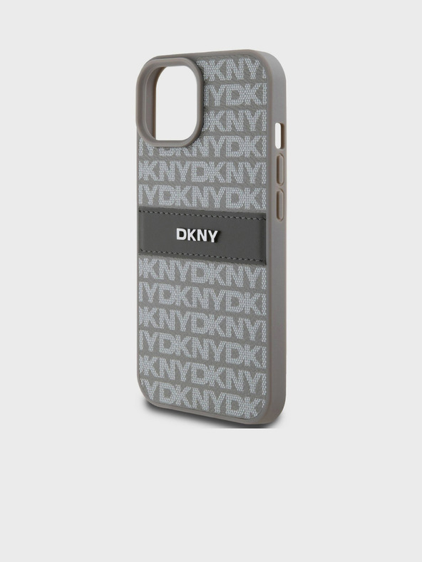 DKNY PU Usnje Repeat Pattern Tonal Stripe Back Cover za iPhone 15 Beige DKNY