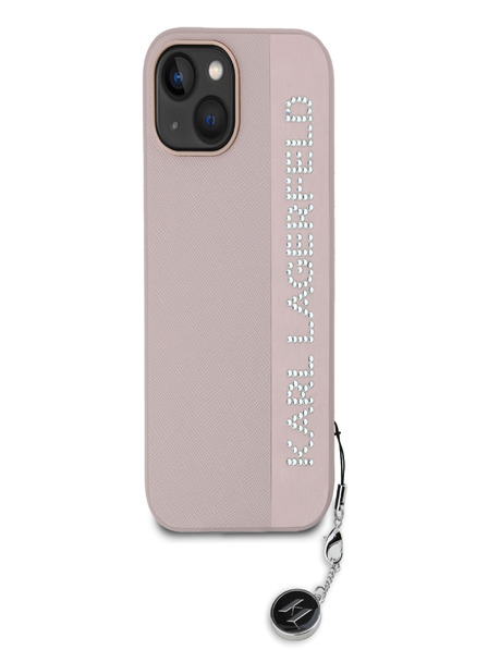Karl Lagerfeld Karl Lagerfeld PU Saffiano Rhinestone Charm hrbtni ovitek za iPhone 15 Roza
