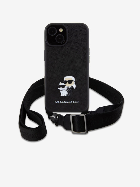 Karl Lagerfeld Karl Lagerfeld Saffiano Crossbody Strap Metal Karl and Choupette Back Cover za iPhone 15 Black