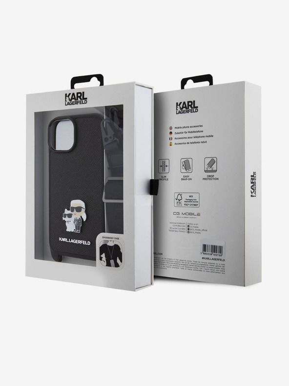 Karl Lagerfeld Karl Lagerfeld Saffiano Crossbody Strap Metal Karl and Choupette Back Cover za iPhone 15 Black