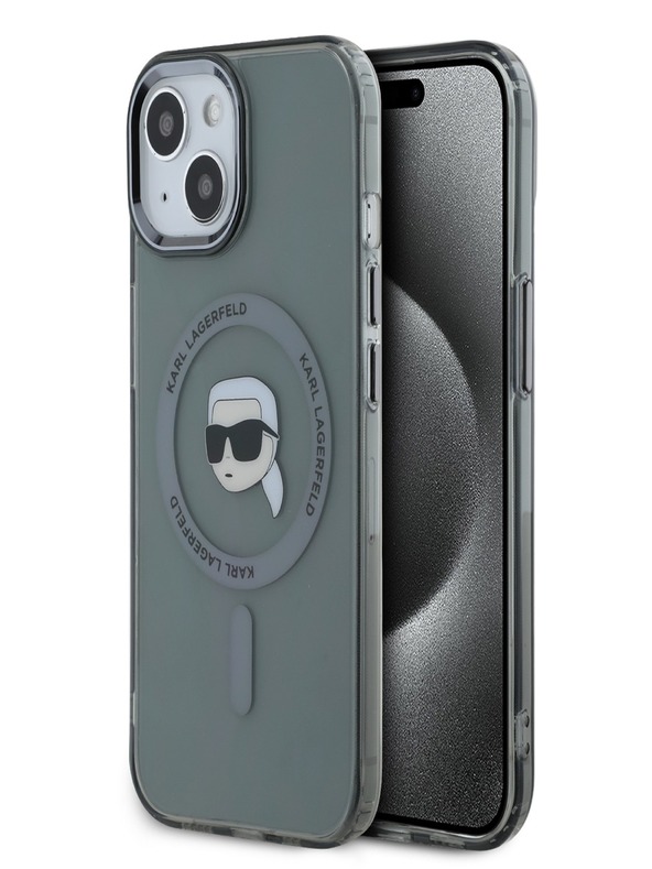 Karl Lagerfeld Karl Lagerfeld IML Karl Head Metal Frame MagSafe Back Cover za iPhone 15 Black