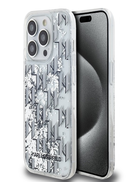 Karl Lagerfeld Tekoče bleščice Monogram Gradient zadnji ovitek za iPhone 14 Pro White Karl Lagerfeld