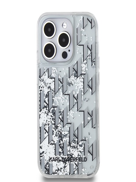 Karl Lagerfeld Tekoče bleščice Monogram Gradient zadnji ovitek za iPhone 14 Pro White Karl Lagerfeld