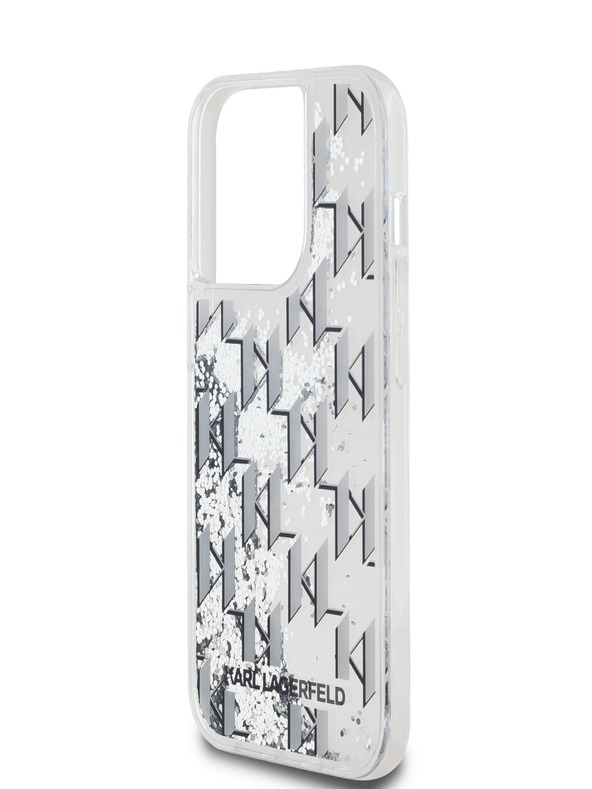 Karl Lagerfeld Tekoče bleščice Monogram Gradient zadnji ovitek za iPhone 14 Pro White Karl Lagerfeld