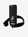Karl Lagerfeld Saffiano Crossbody Strap Metal Karl and Choupette hrbtni ovitek za iPhone 15 Pro Max Black Karl Lagerfeld