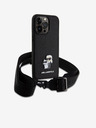Karl Lagerfeld Saffiano Crossbody Strap Metal Karl and Choupette hrbtni ovitek za iPhone 15 Pro Max Black Karl Lagerfeld